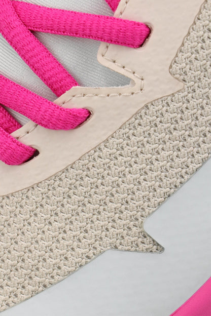 Osaka footwear Kai Mk1 in light grey, sky blue and pink with logo. Detail view