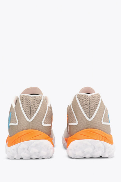 Osaka footwear Kai Mk1 in grey holographic with logo in blue. Back view