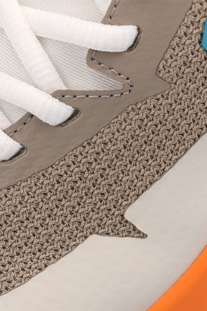 Osaka footwear Kai Mk1 in grey holographic with logo in blue. Detail view