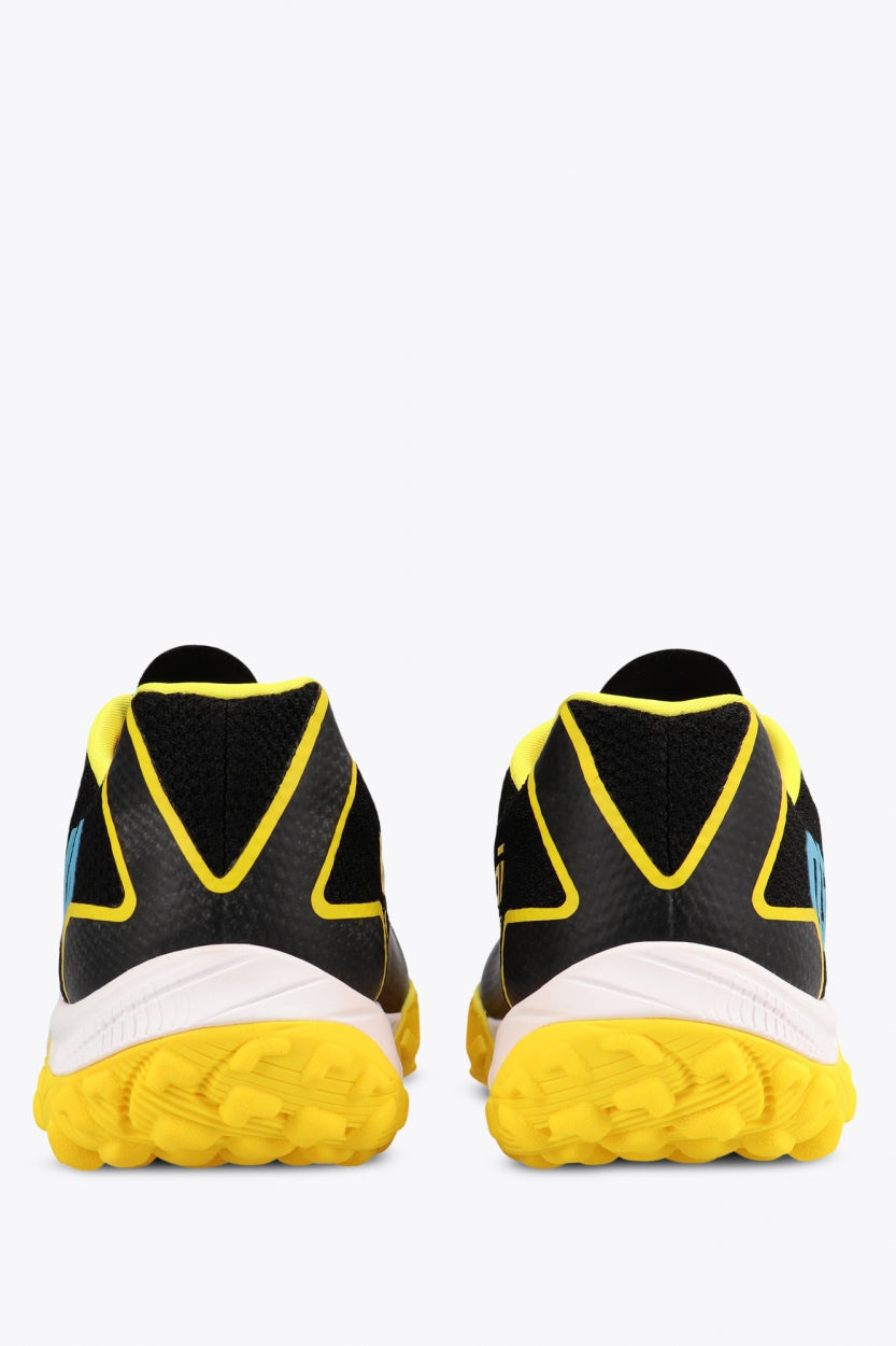 Osaka footwear Kai Mk1 in black and yellow with logo in blue. Back view