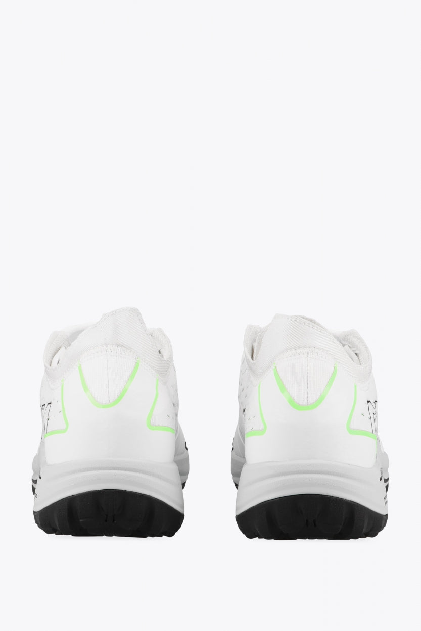 Osaka footwear Ido Mk1 in white and green with logo in white. Back view