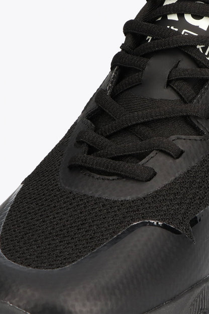 Osaka footwear Kai Mk1 in black with logo in grey. Detail shoelace view