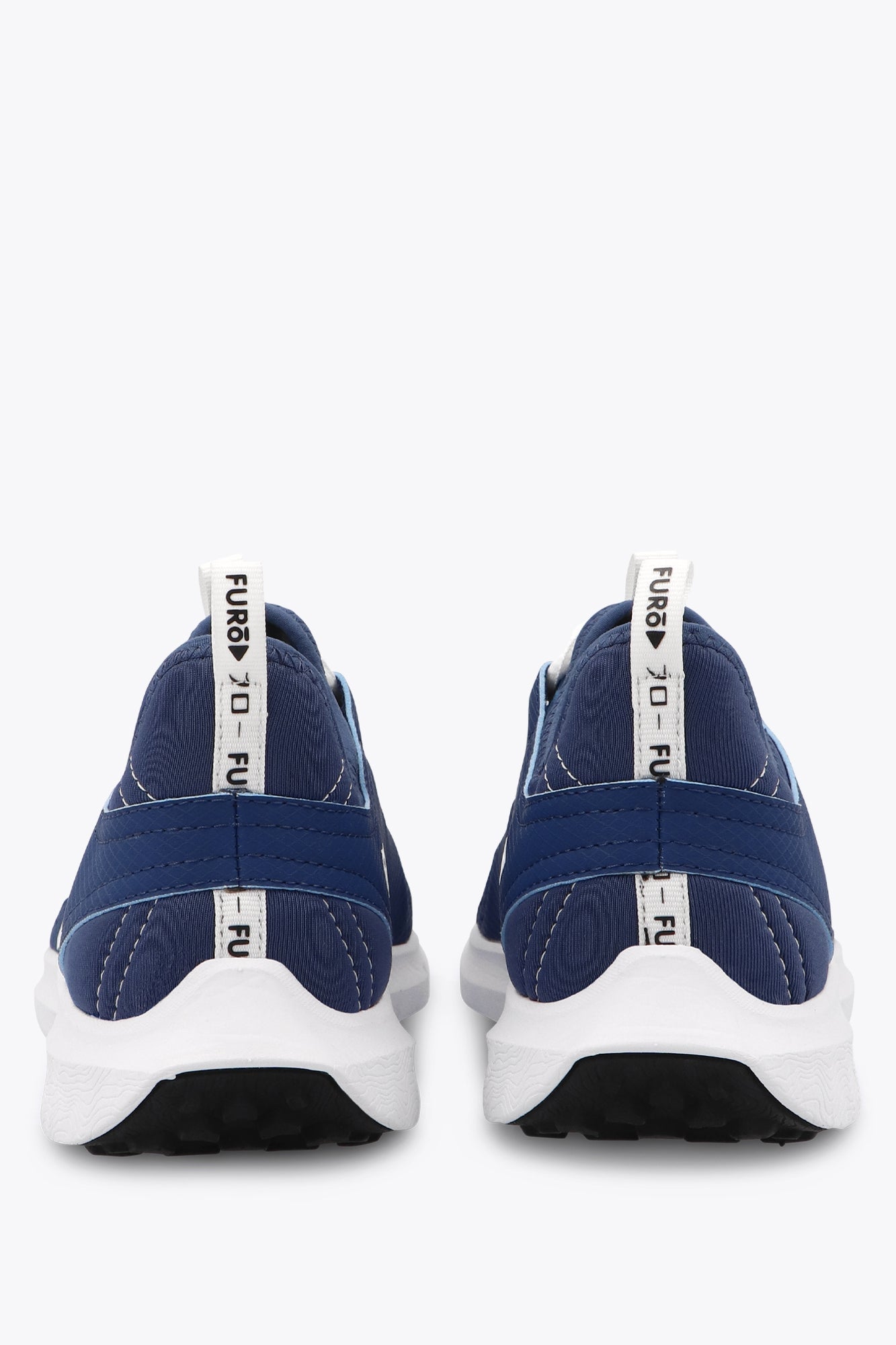 Osaka kids footwear in estate blue with logo in white. Back view