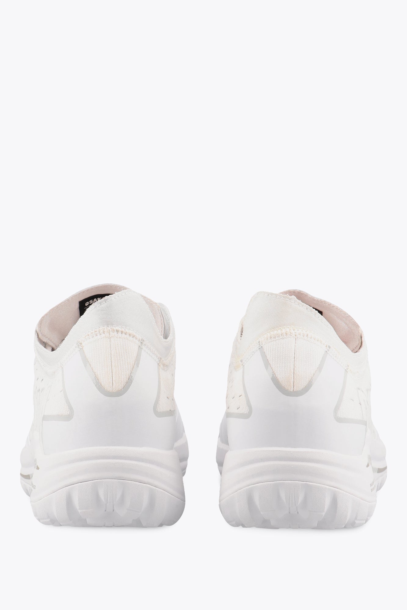 Osaka footwear Ido Mk1 in white with logo in white. Back view