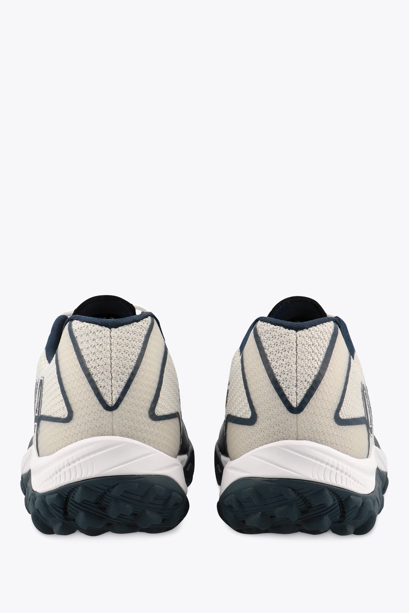 Osaka footwear Kai Mk1 in grey navy with logo in navy. Back view