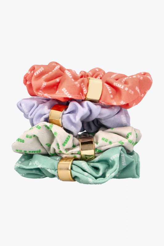 Osaka scrunchies multicolor. Red, lila, white and green