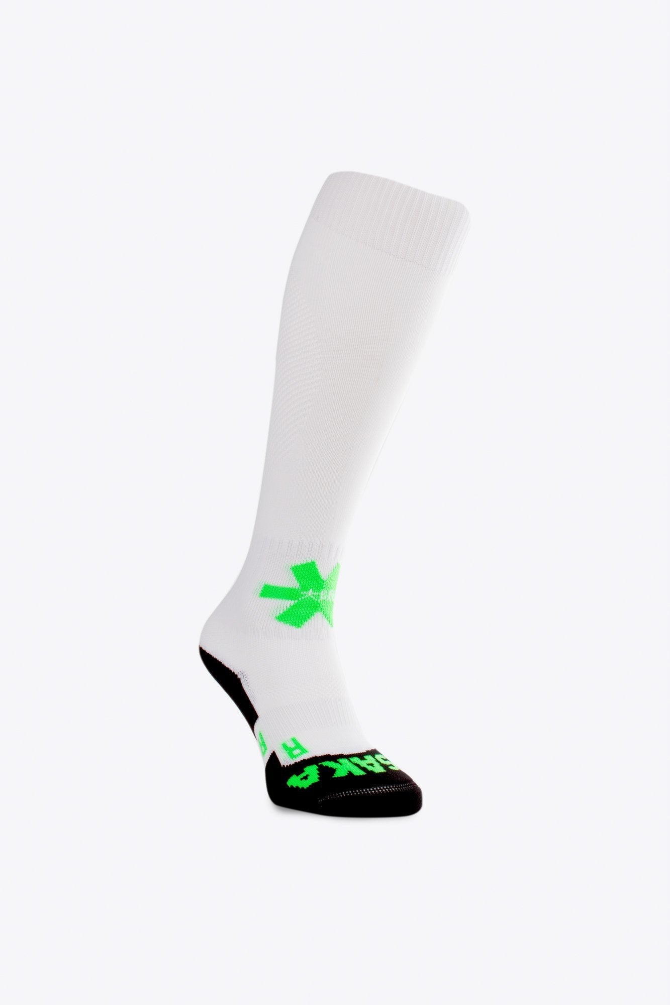 Osaka Field Hockey Socks in white with Osaka logo in green. Side view