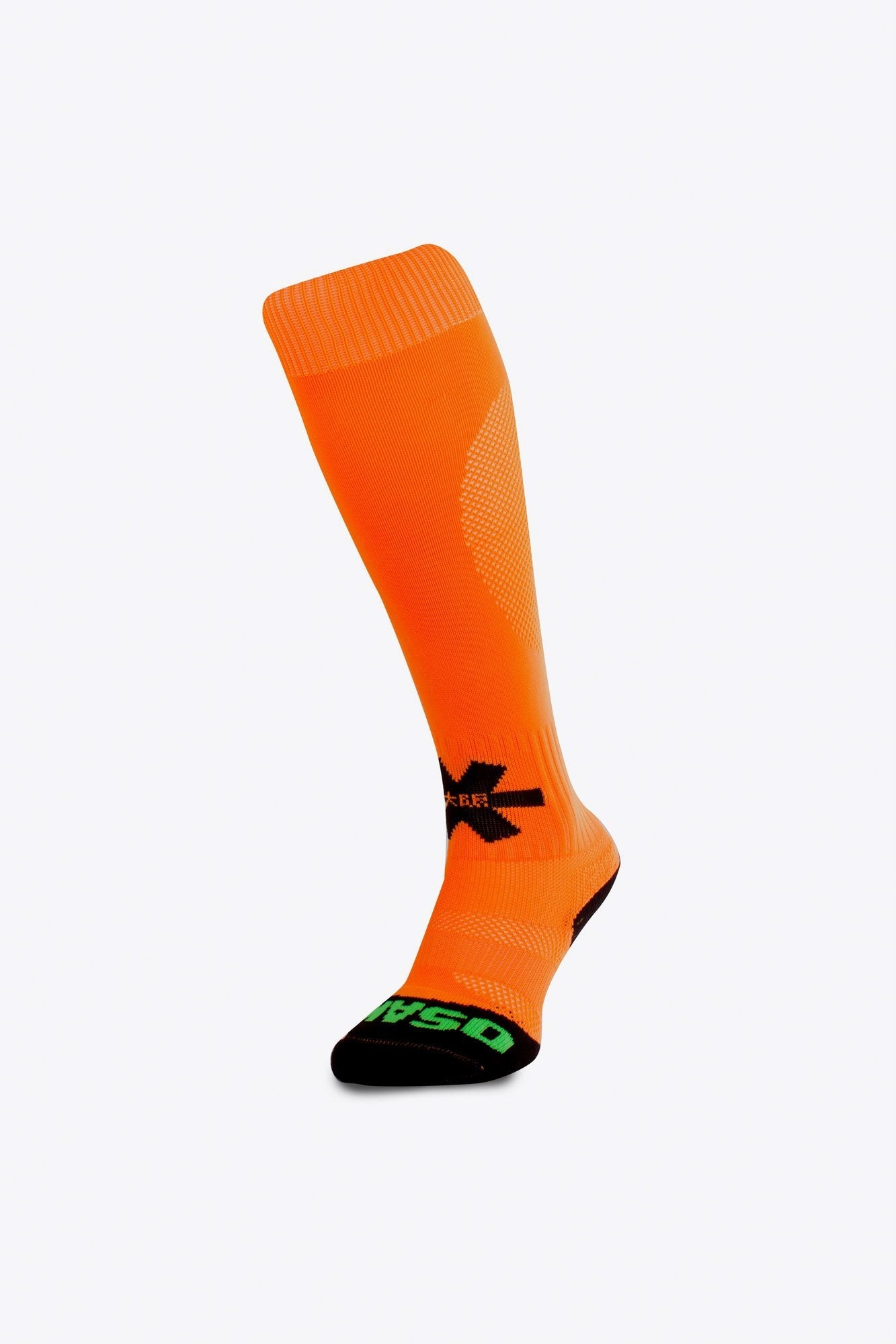 Osaka Field Hockey Socks in orange with Osaka logo in green. Front view