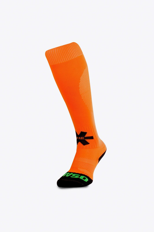 Osaka Field Hockey Socks in orange with Osaka logo in green. Front view