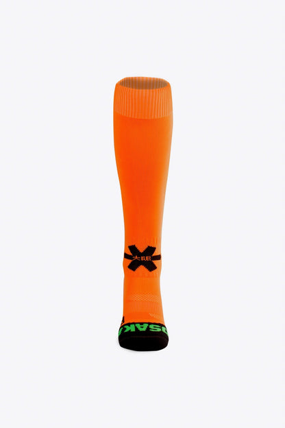 Osaka Field Hockey Socks in orange with Osaka logo in green. Front view