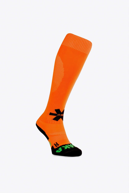  Osaka Field Hockey Socks in orange with Osaka logo in green. Side view