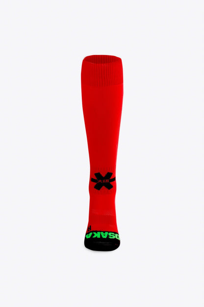 Osaka Field Hockey Socks in red with Osaka logo in green. Front view