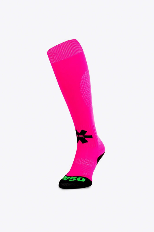 Osaka Field Hockey Socks in pink with Osaka logo in green. Front view
