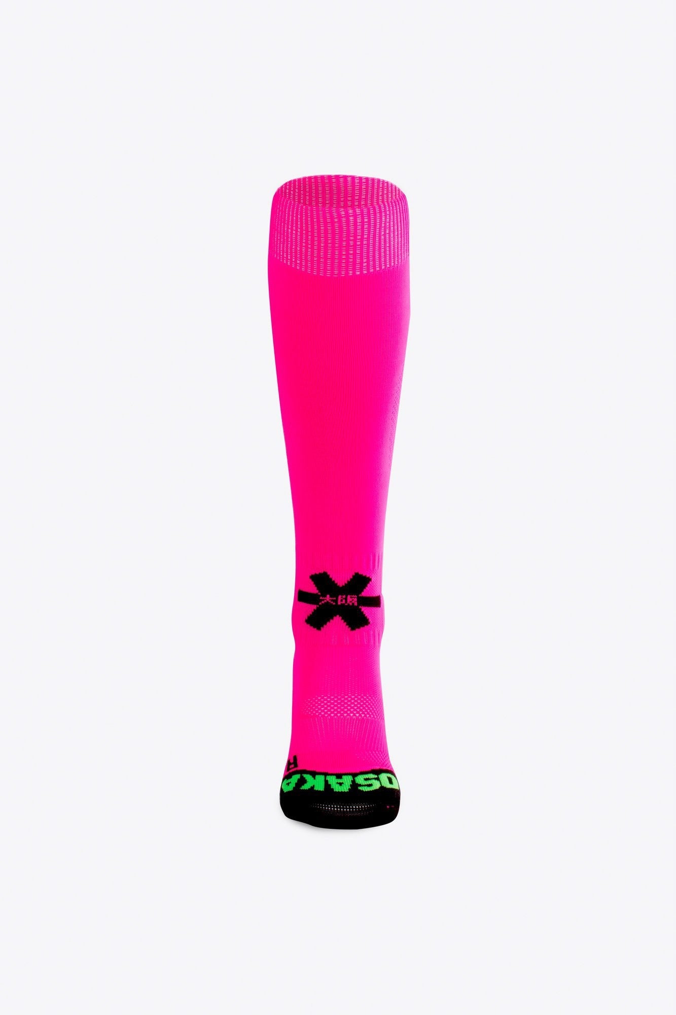 Osaka Field Hockey Socks in pink with Osaka logo in green. Front view