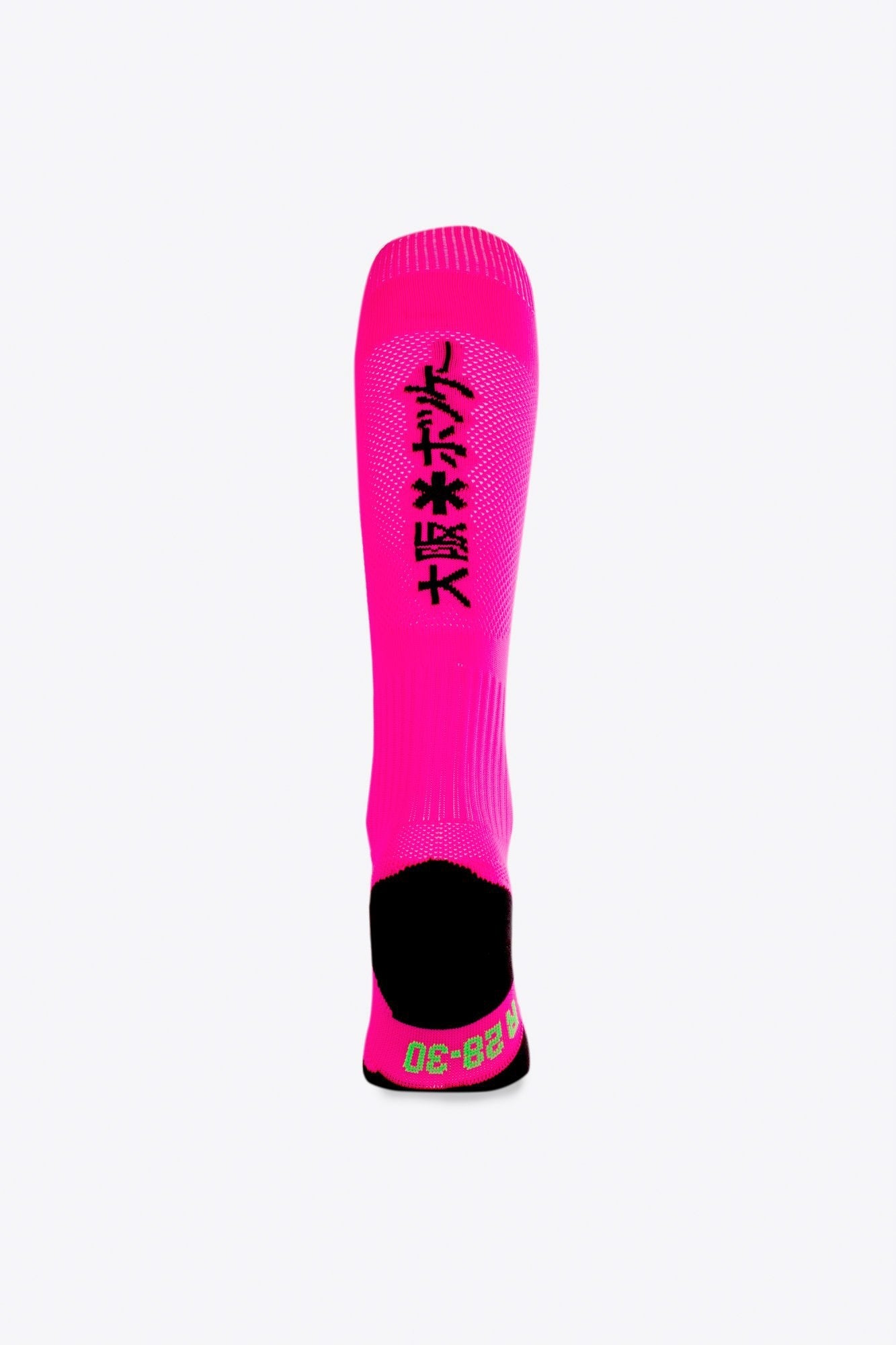 Osaka Field Hockey Socks in pink with Osaka logo in green. Back view