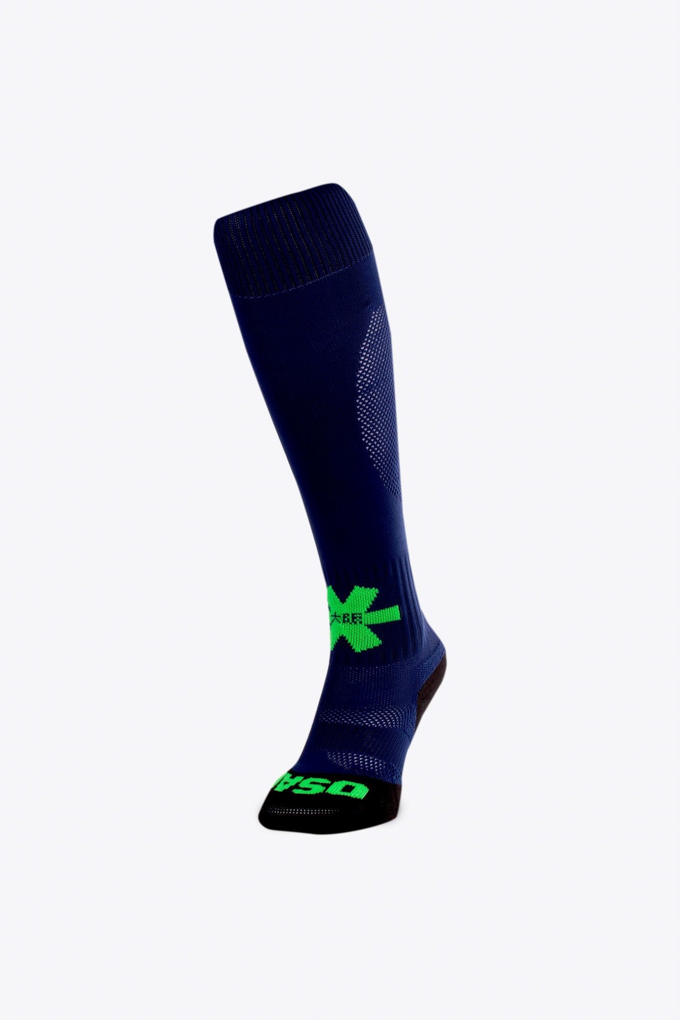 Osaka Field Hockey Socks in navy with Osaka logo in green. Front view