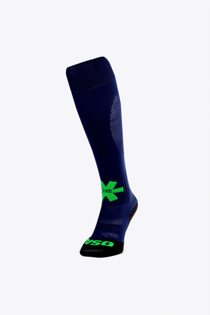 Osaka Field Hockey Socks in navy with Osaka logo in green. Front view