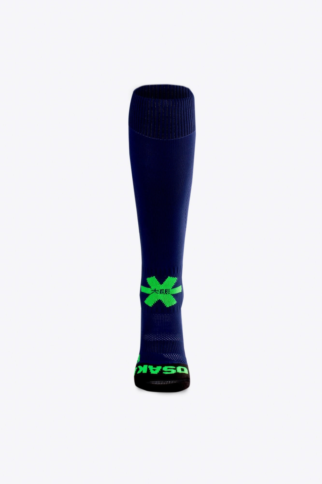 Osaka Field Hockey Socks in navy with Osaka logo in green. Front view