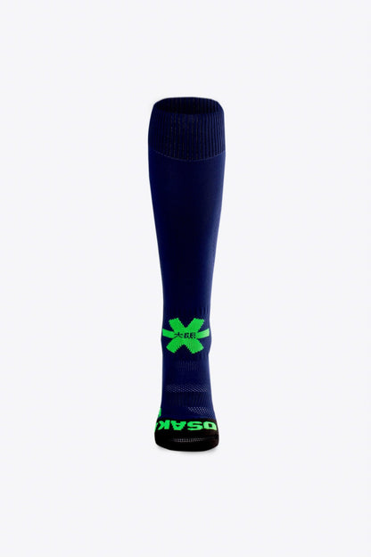 Osaka Field Hockey Socks in navy with Osaka logo in green. Front view