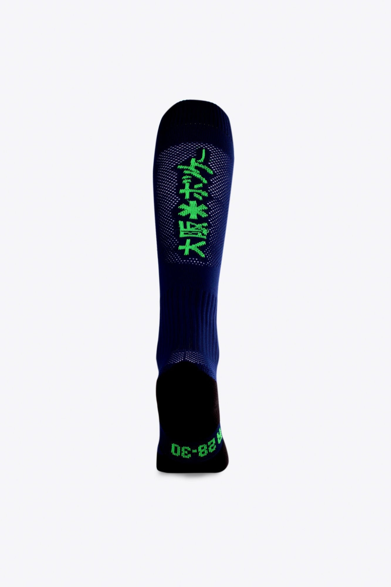 Osaka Field Hockey Socks in navy with Osaka logo in green. Back view