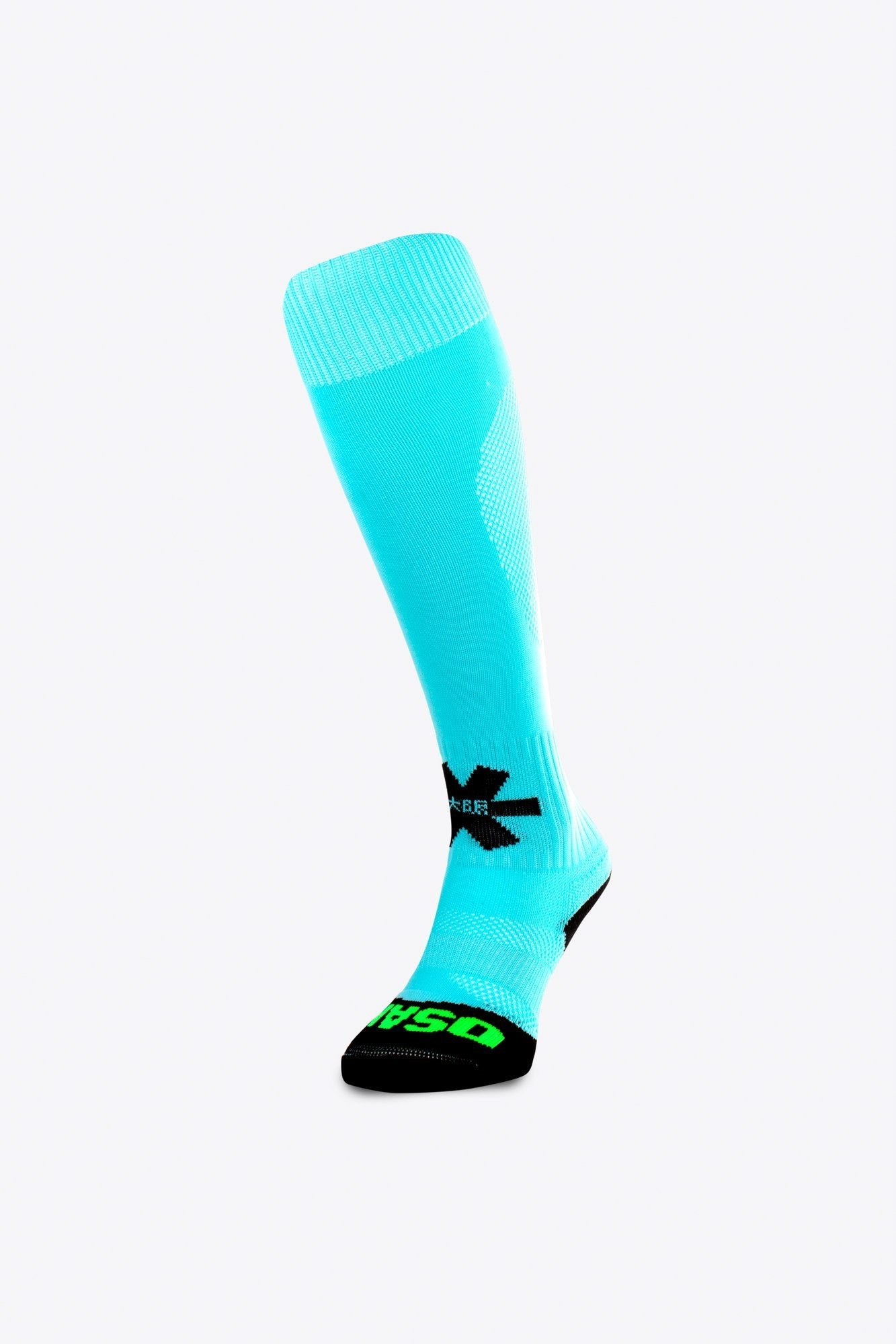 Osaka Field Hockey Socks in sky blue with Osaka logo in green. Front view