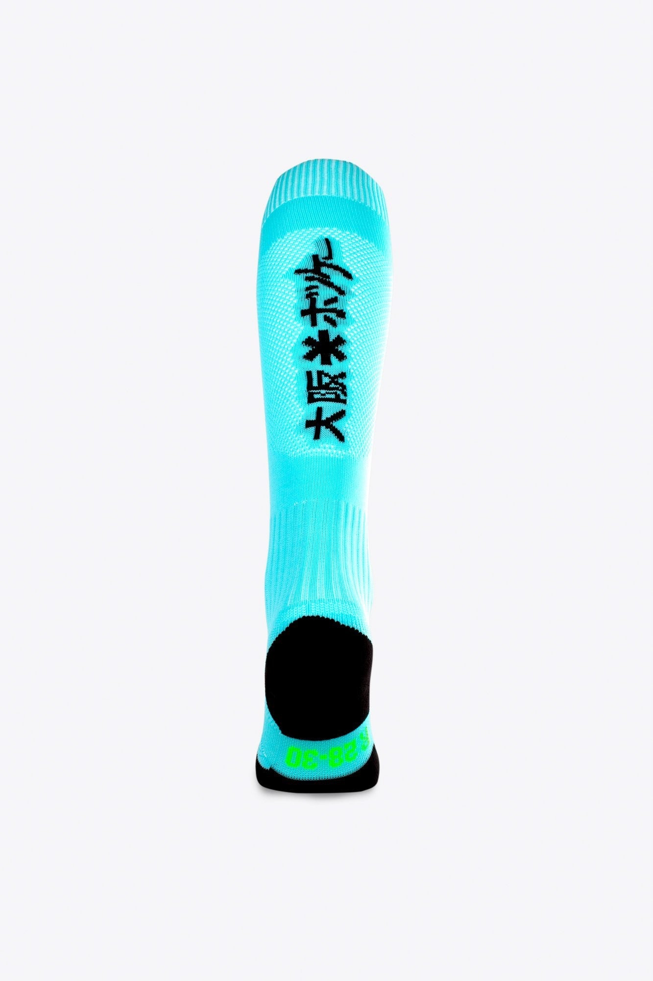 Osaka Field Hockey Socks in sky blue with Osaka logo in green. Back view