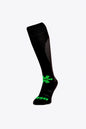 Osaka Field Hockey Socks black with Osaka logo in green. Front view