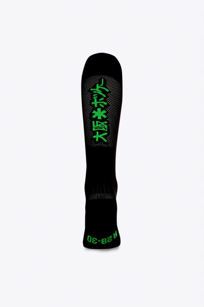 Osaka Field Hockey Socks black with Osaka logo in green. Back view