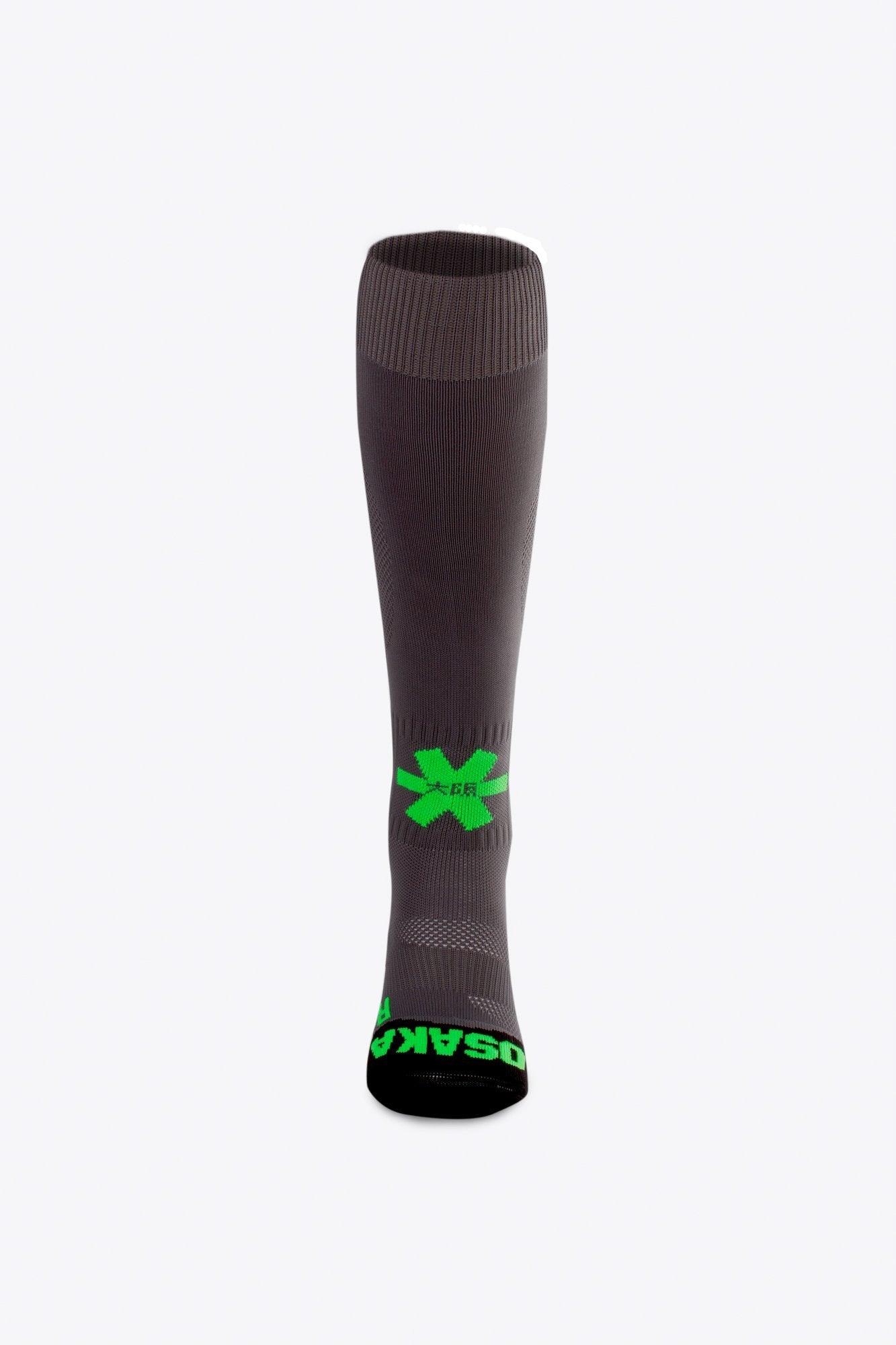 Osaka Field Hockey Socks in grey with Osaka logo in green. Front view