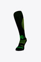 Osaka Field Hockey Socks black-yellow melange with Osaka logo in green. Front view