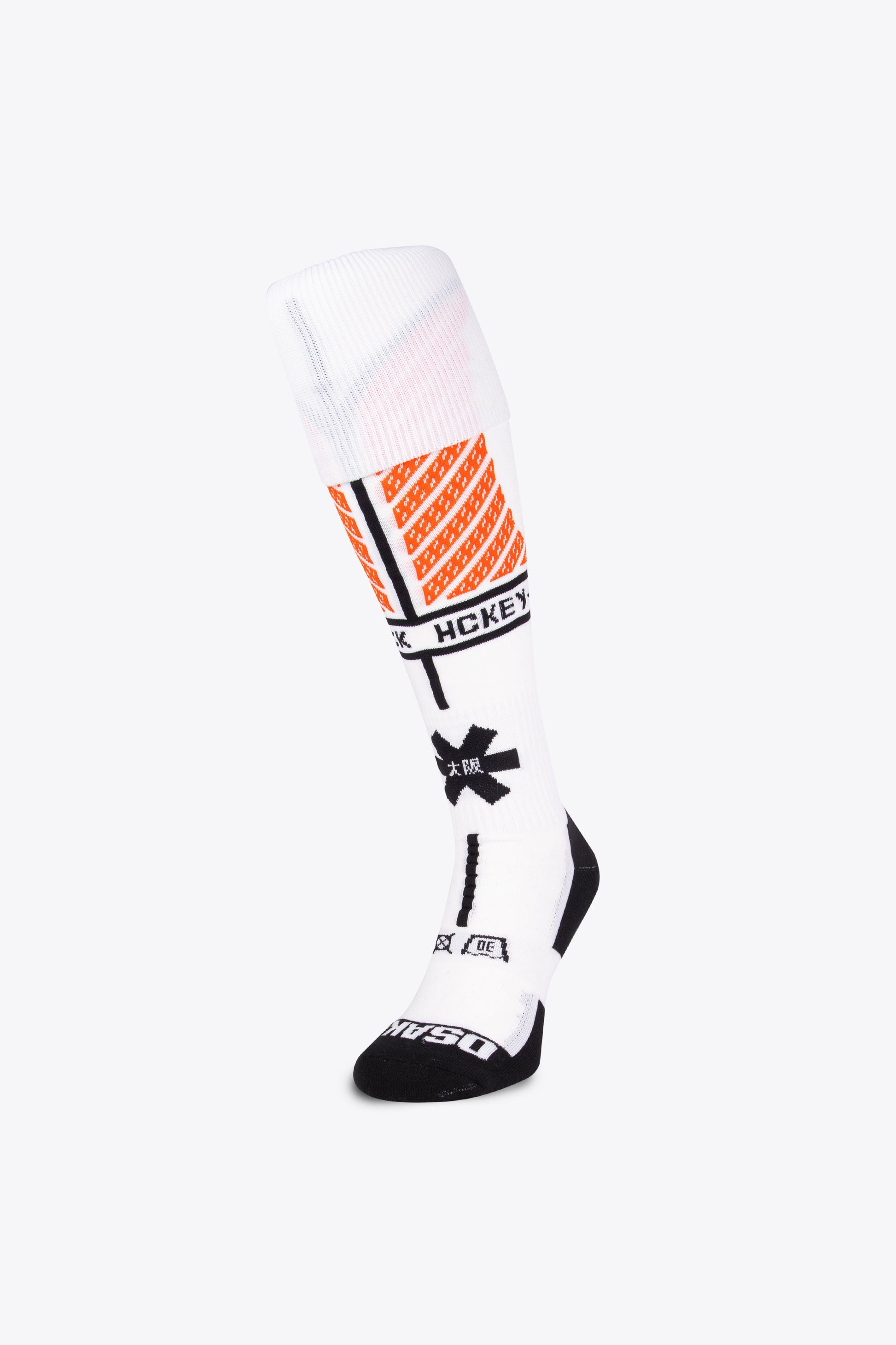 Osaka Field Hockey Socks in moon white with Osaka logo in white. Front view