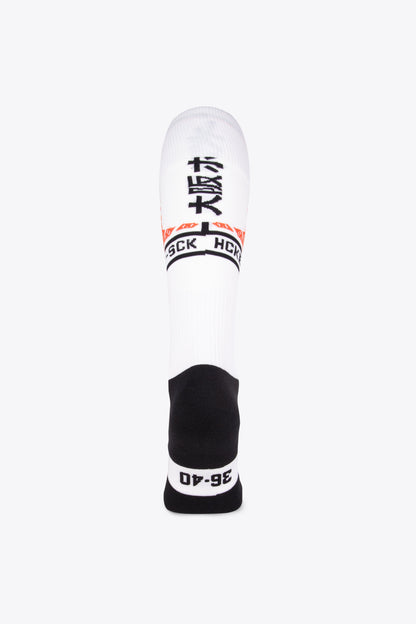 Osaka Field Hockey Socks in moon white with Osaka logo in white. Back view