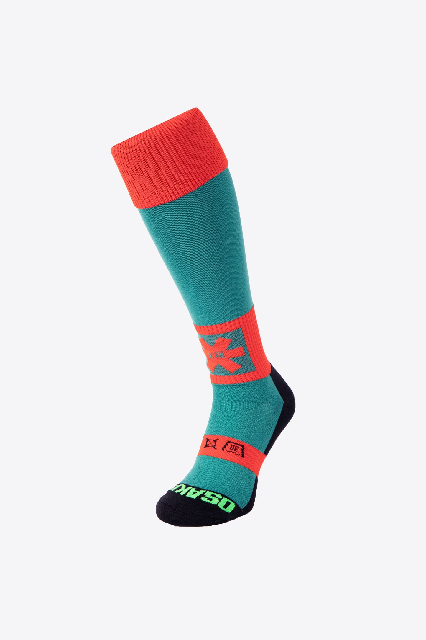 Osaka Field Hockey Socks in Jade fire mix with Osaka logo in green. Front view