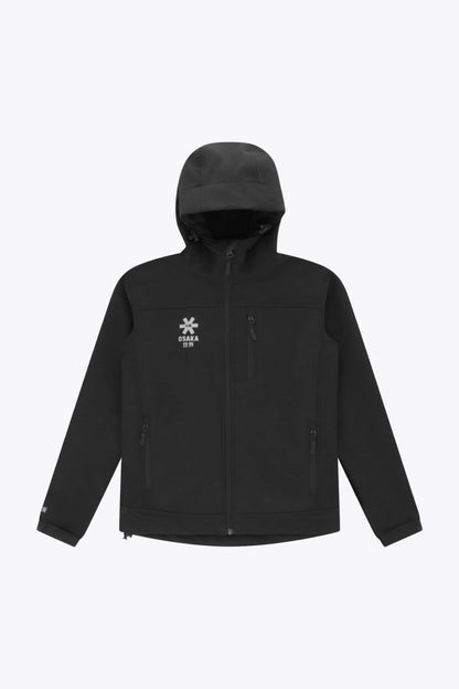 Osaka Kids Softshell Jacket in Black. Front flatlay view
